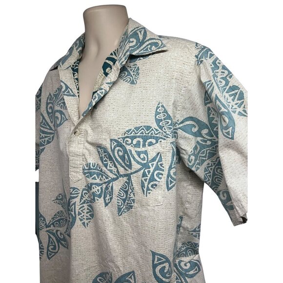 Go Barefoot Men Vintage Reverse Print Pullover Hawaiian Aloha Shirt Large Pocket - Picture 4 of 7